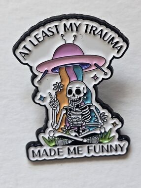 Funny Skeleton UFO Enamel Pin